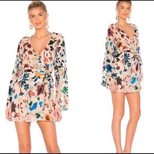 Revolve Sheer Watercolor Floral Long Sleeve Dress